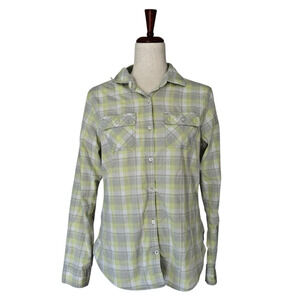 Outdoor Research Women's Passage Shirt Size Medium in Alloy Plaid Button Down